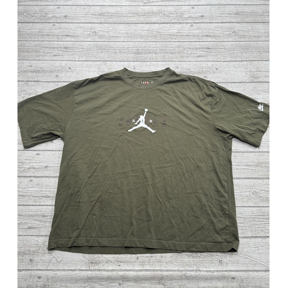 Nike Air Jordan T-Shirt Men's XL Olive Green Oversized Boxy Jumpman Short Sleeve